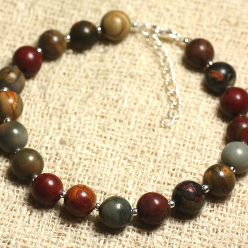 Bracelet argent 925 et pierre semi précieuse - jaspe picasso 8mm