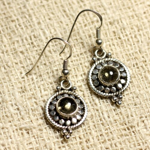 Bo210 - boucles d'oreilles argent 925 et pierre - citrine ronds 6mm