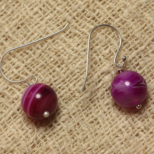 Boucles d'oreilles agate fuchsia et argent 925