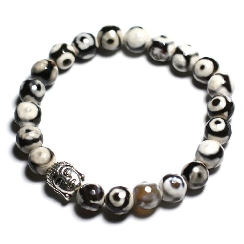 Bracelet bouddha et pierre semi précieuse - agate oeil noir et blanc