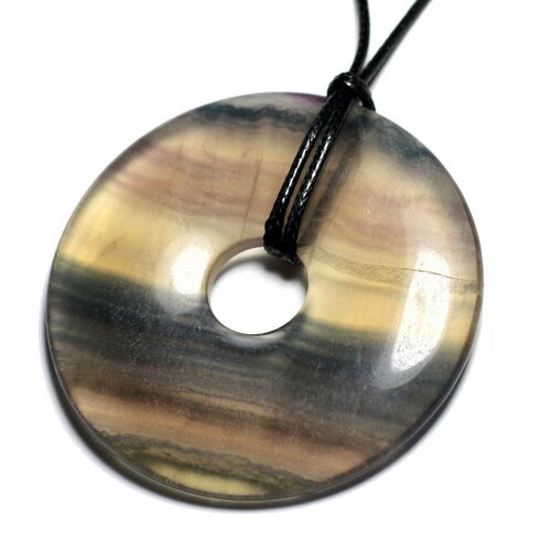 Collier pendentif en pierre - fluorite multicolore donut pi 60mm