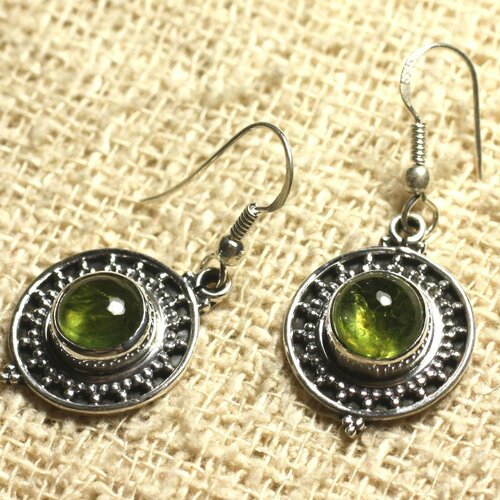 Bo209 - boucles d'oreilles argent 925 21mm - péridot rond 8mm