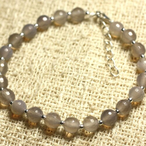 Bracelet argent 925 et pierre - agate grise facettée 6mm