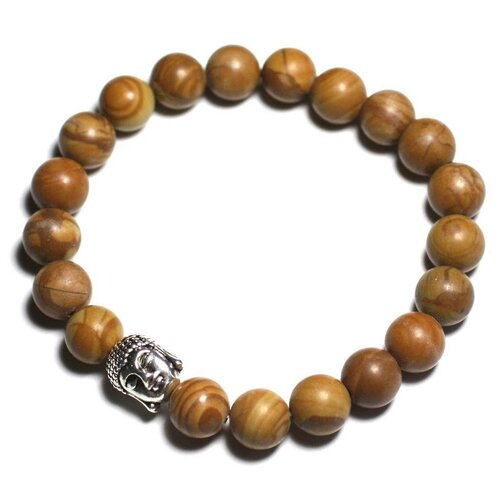 Bracelet bouddha et pierre semi précieuse - jaspe bois