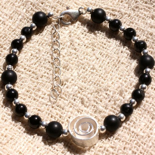 Bracelet argent 925 et pierre - tourmaline noire et onyx mat 5-6mm