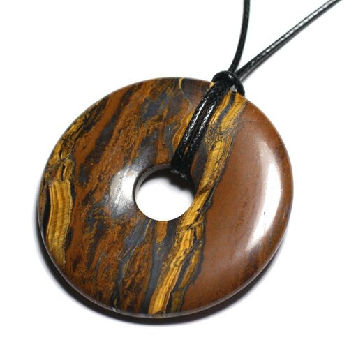 Collier pendentif en pierre - oeil de tigre donut pi 60mm