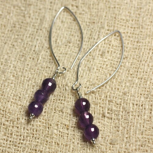 Boucles d'oreilles argent 925 crochets 40mm - améthyste facettée 6mm