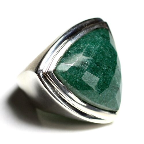 N347 - bague argent 925 et pierre - aventurine verte facettée triangle 21mm