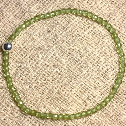 Bracelet argent 925 et pierre semi précieuse - péridot facetté 3mm