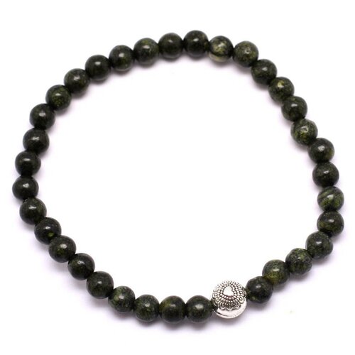 Bracelet pierre semi précieuse serpentine 4mm et perle argentée