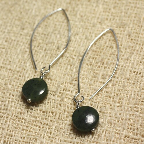Boucles d'oreilles argent 925 crochets 40mm - jade canada nephrite palets 10mm
