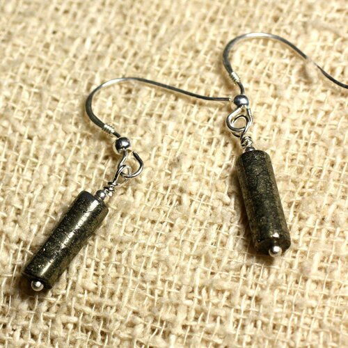Boucles d'oreilles argent 925 - pyrite dorée tubes 13mm