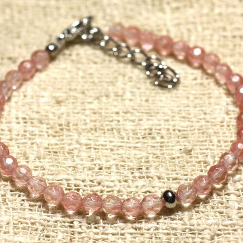 Bracelet argent 925 et pierre semi précieuse quartz cerise facetté 4mm