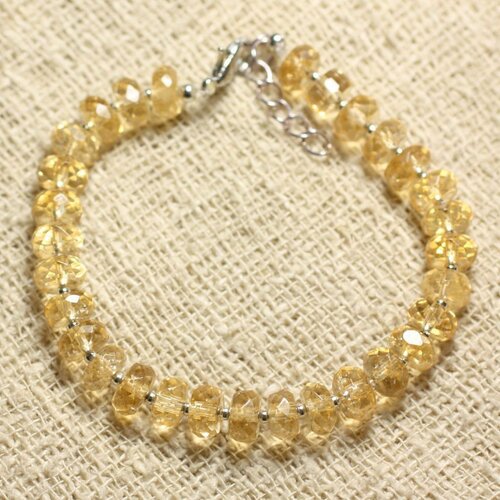 Bracelet argent 925 et pierre - citrine rondelles facettées 7mm
