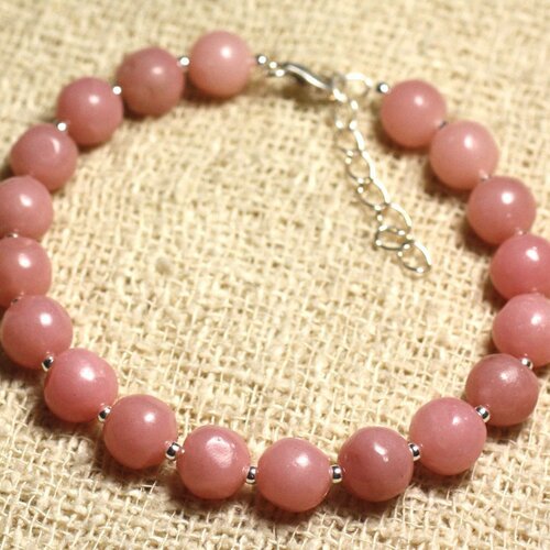 Bracelet argent 925 et pierre semi précieuse - opale rose 8mm