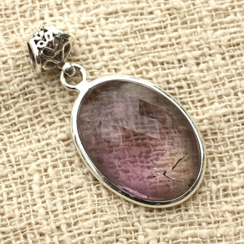 N14 - pendentif argent 925 et pierre - améthyste facettée ovale 27x19mm