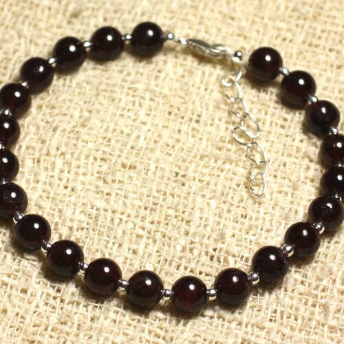 Bracelet argent 925 et pierre - grenat 6mm