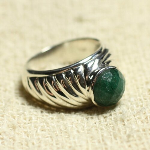 N121 - bague argent 925 et pierre - aventurine verte rond facetté 9mm