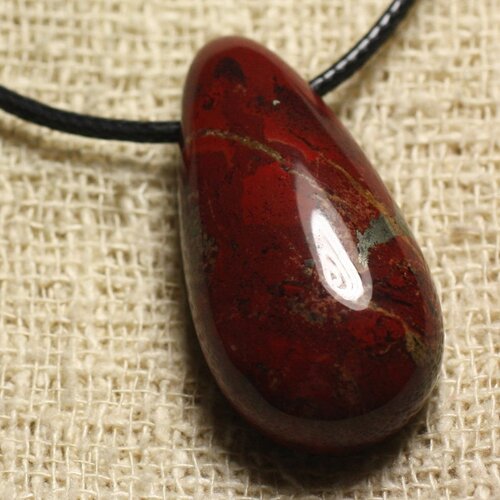 Collier pendentif en pierre - jaspe rouge bréchique goutte 40mm