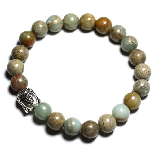 Bracelet bouddha et pierre semi précieuse - jaspe aqua terra