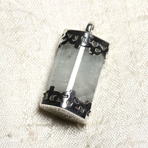 N9 - pendentif argent massif 925 et pierre - aigue marine brute 32mm
