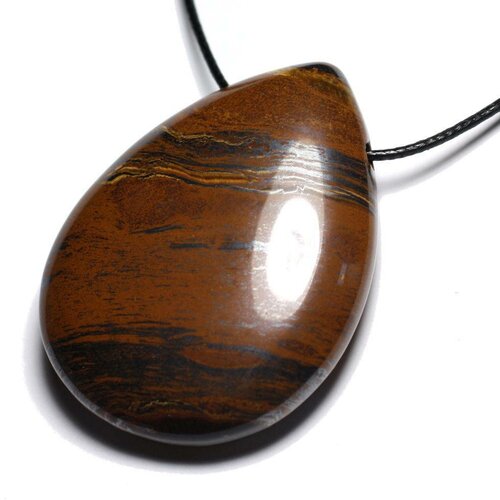 Collier pendentif en pierre - oeil de tigre grande goutte 60mm