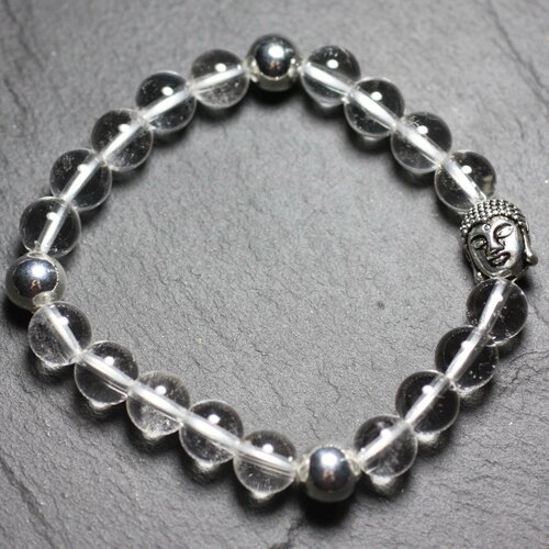 Bracelet bouddha et pierre semi précieuse - cristal de roche quartz