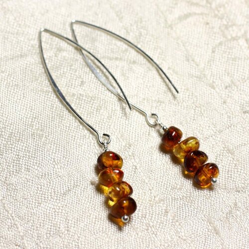 Boucles d'oreilles argent 925 longs crochets et ambre naturelle rondelles 5-7mm
