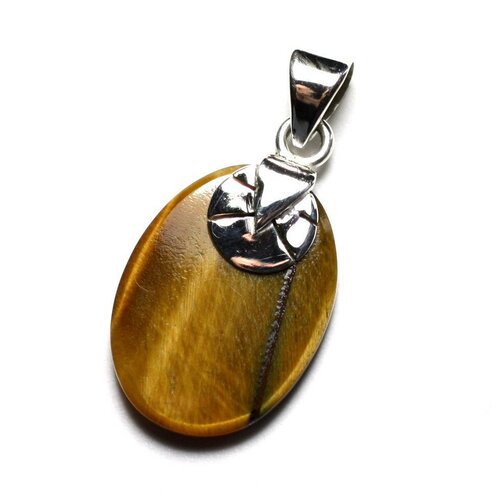 Pendentif argent 925 et pierre - ovale 20x15mm oeil de tigre  - (ref pe107)
