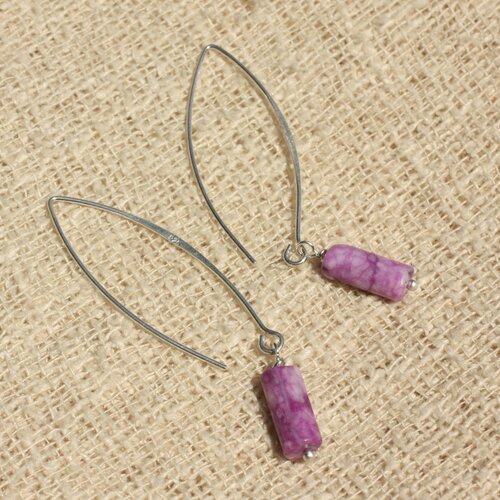 Boucles d'oreilles argent 925 et pierre - sugilite colonnes tubes 12x5mm