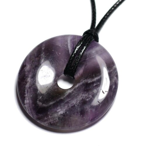 Collier pendentif pierre - amethyste rond cercle donut pi 40mm violet mauve