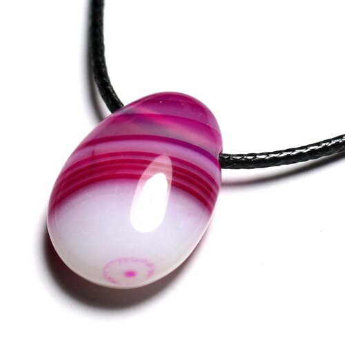 Collier pendentif pierre semi précieuse - agate rose fuchsia goutte 25mm