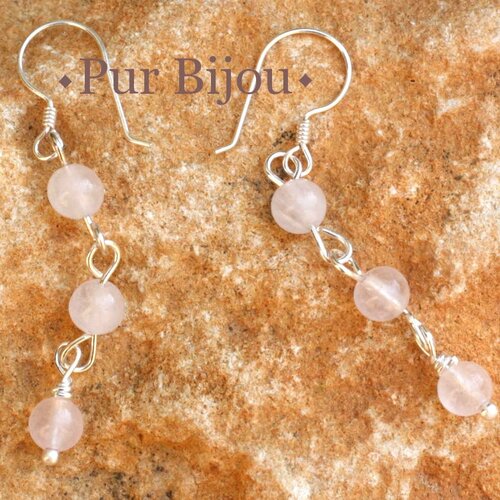 Boucles d'oreilles argent 925 et pierre - quartz rose 4mm