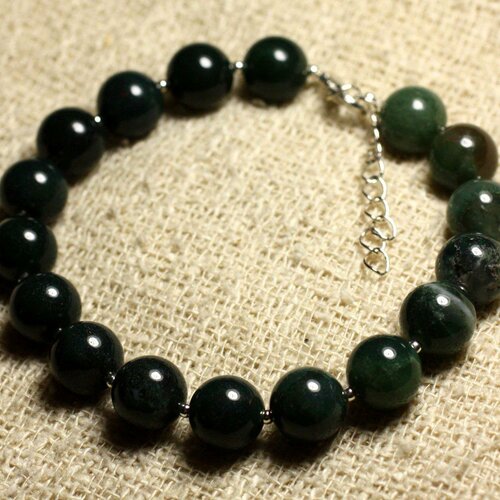 Bracelet argent 925 et pierre semi précieuse - agate mousse10mm