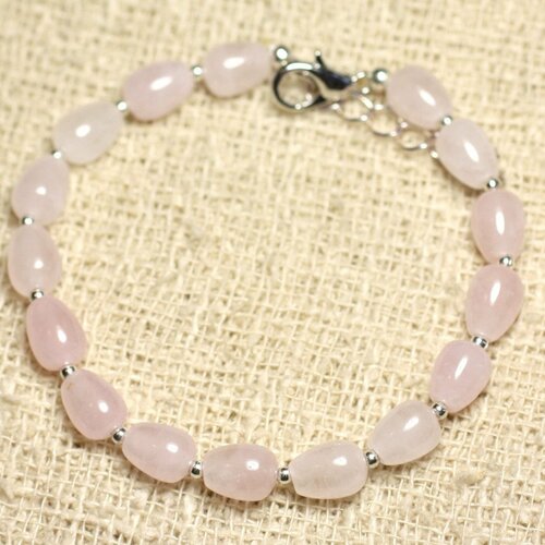 Bracelet argent 925 et pierre - quartz rose gouttes 8mm