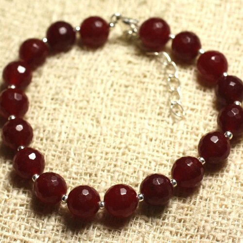Bracelet argent 925 et pierre - jade rouge bordeaux facettée 8mm