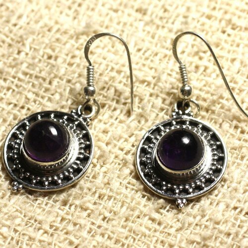 Bo209 - boucles d'oreilles argent 925 21mm - améthyste rond 8mm