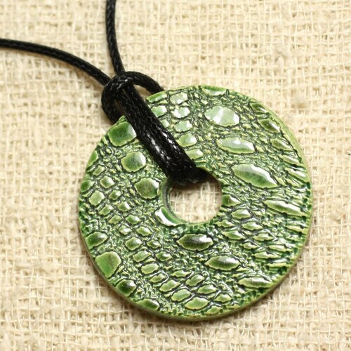 Collier pendentif céramique empreintes reptile donut 38mm