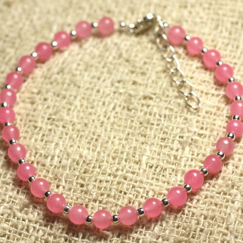 Bracelet argent 925 et pierre - jade rose 4mm