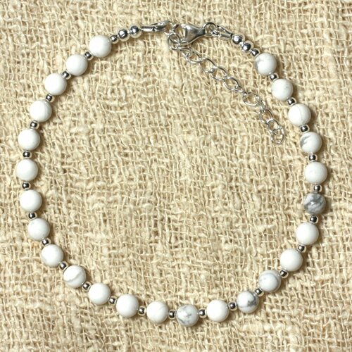 Bracelet argent 925 et pierre howlite 4mm