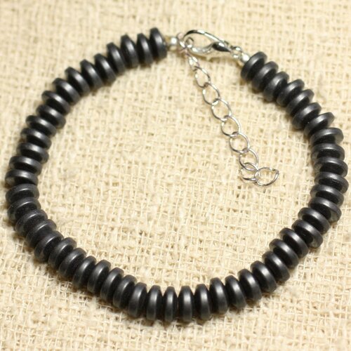 Bracelet argent 925 et pierre - hématite rondelles 6mm mat