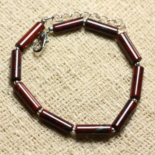 Bracelet argent 925 et pierre - jaspe rouge poppy tubes 13mm