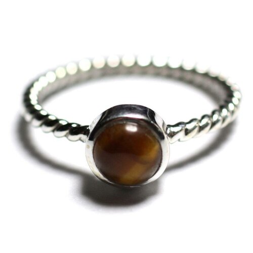 N231 - bague argent 925 et pierre - oeil de tigre 6mm anneau torsade