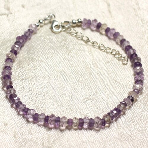 Bracelet argent 925 et pierres améthyste et amétrine 3-5mm