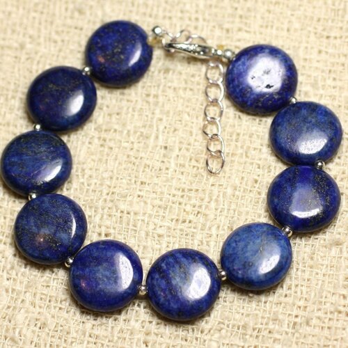Bracelet argent 925 et pierre - lapis lazuli palets 14mm
