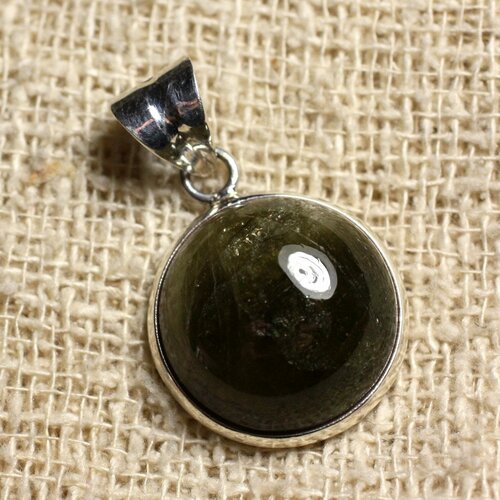 N2 - pendentif argent 925 et pierre - tourmaline rond 18mm