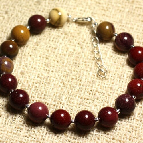 Bracelet argent 925 et pierre semi précieuse - jaspe mokaïte 8mm