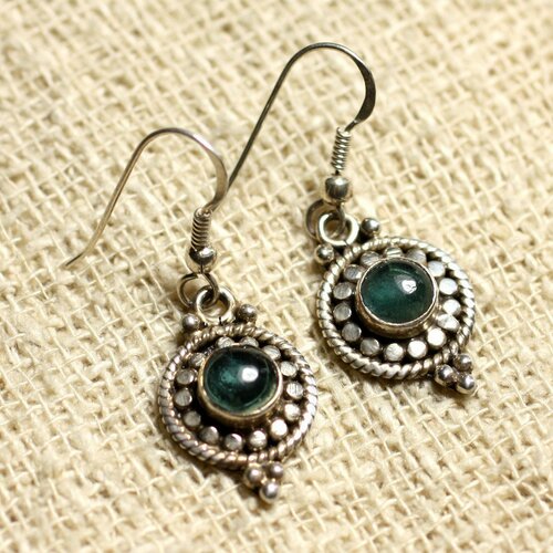 Bo210 - boucles d'oreilles argent 925 et pierre - apatite ronds 6mm