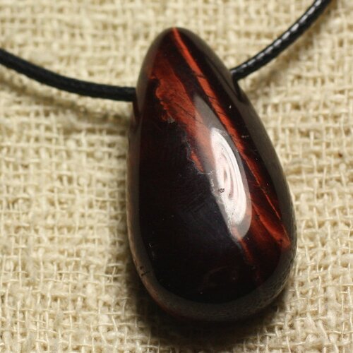Collier pendentif en pierre - oeil de taureau goutte 40mm