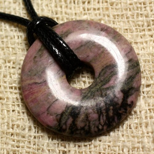 Collier pendentif en pierre - rhodonite donut 30mm